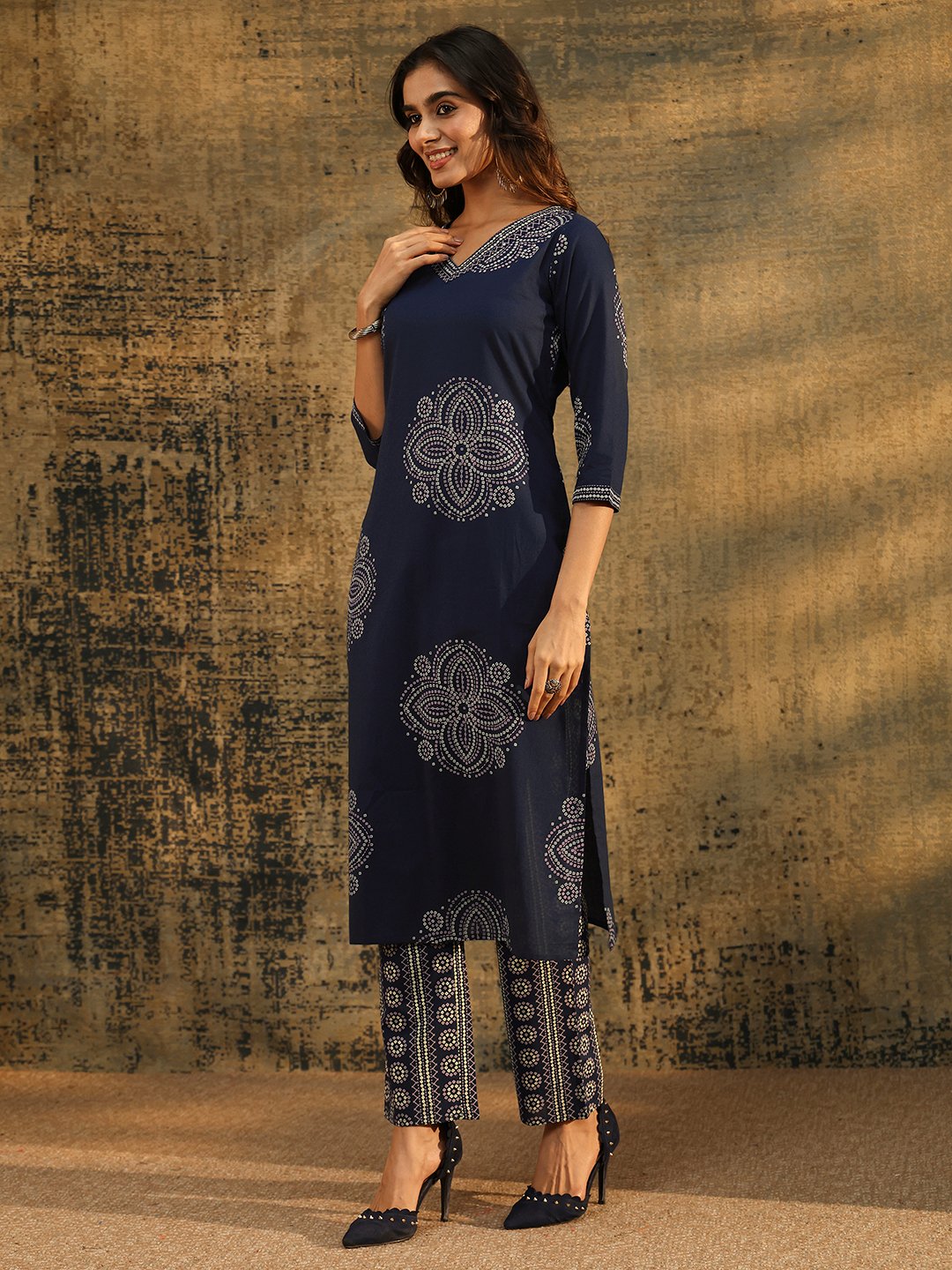Navy Blue Printed Kurta Set with Dupatta