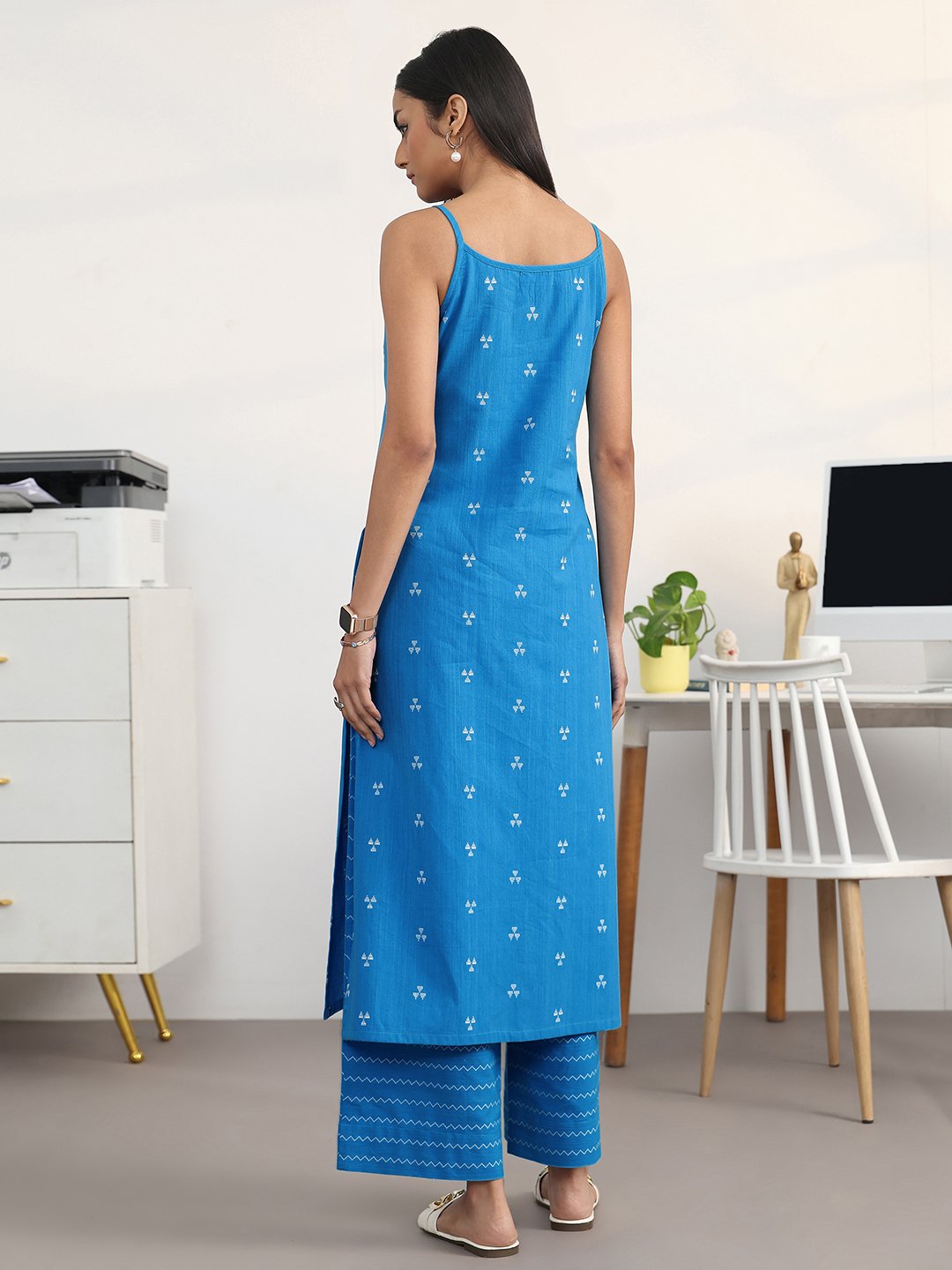 Blue Sleeveless A-Line Kurta and Wide-Leg Palazzo Set