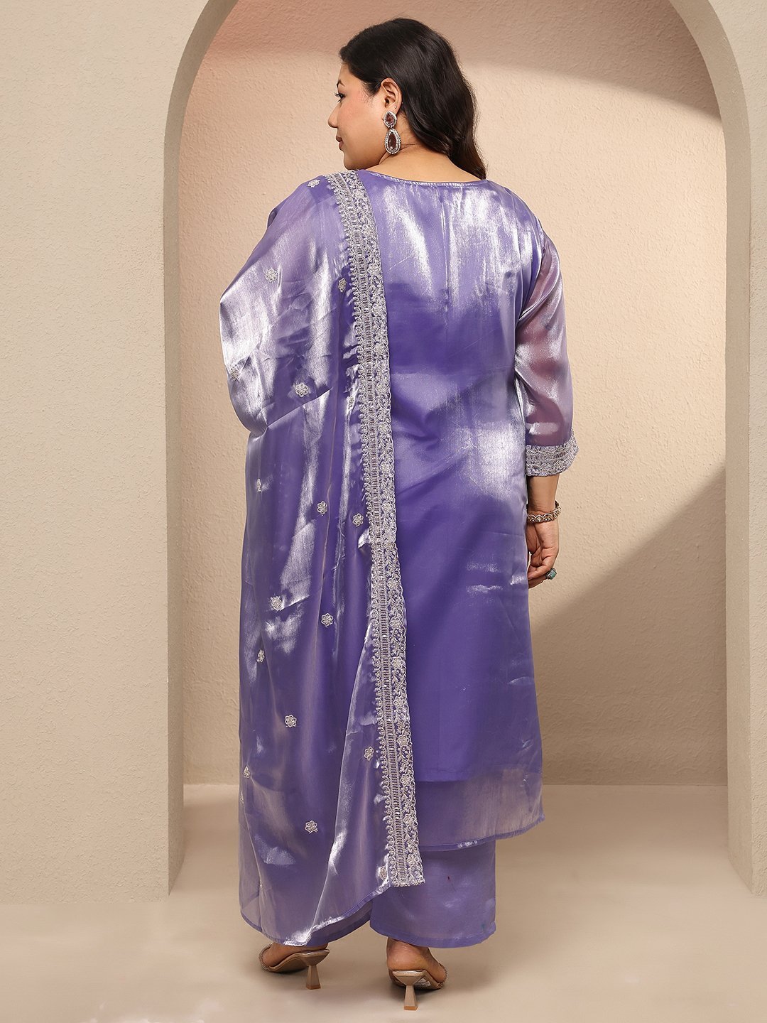 Plus Size Lavender Embroidered Organza Kurta Set with Dupatta