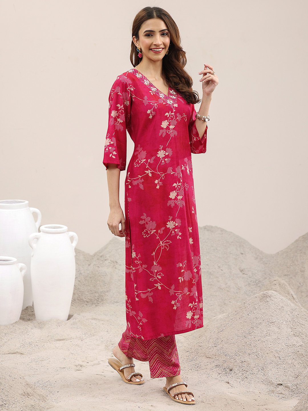 Crimson Silk Blend Embroidered Kurta Set with Dupatta