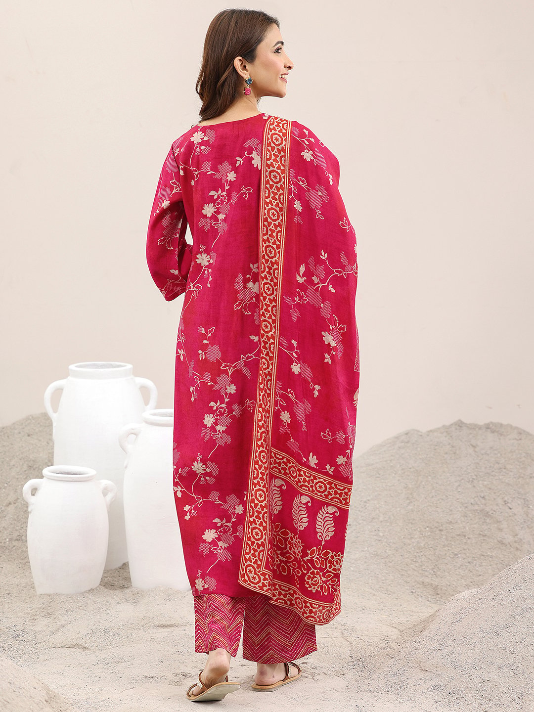 Crimson Silk Blend Embroidered Kurta Set with Dupatta