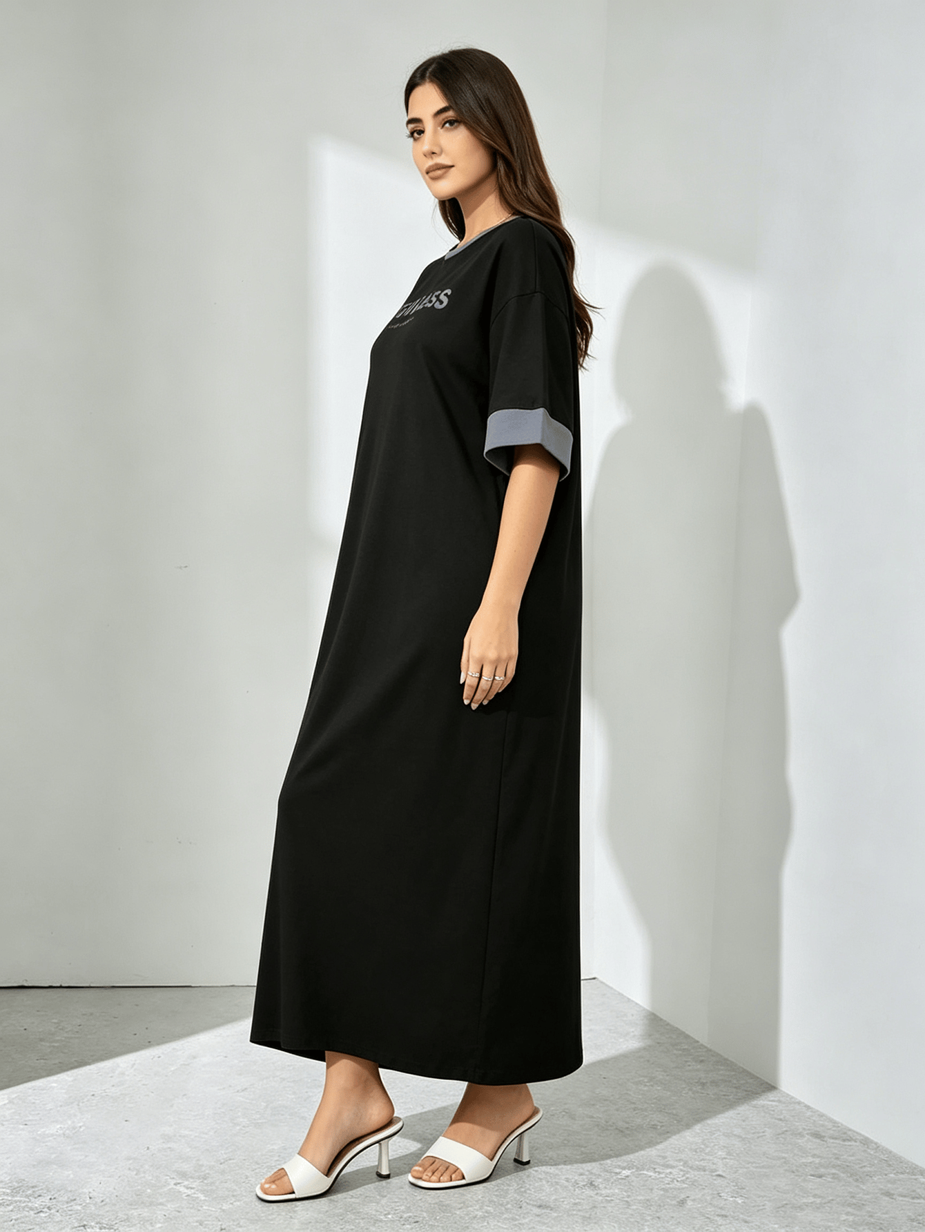Black Logo Print T-Shirt Maxi Dress
