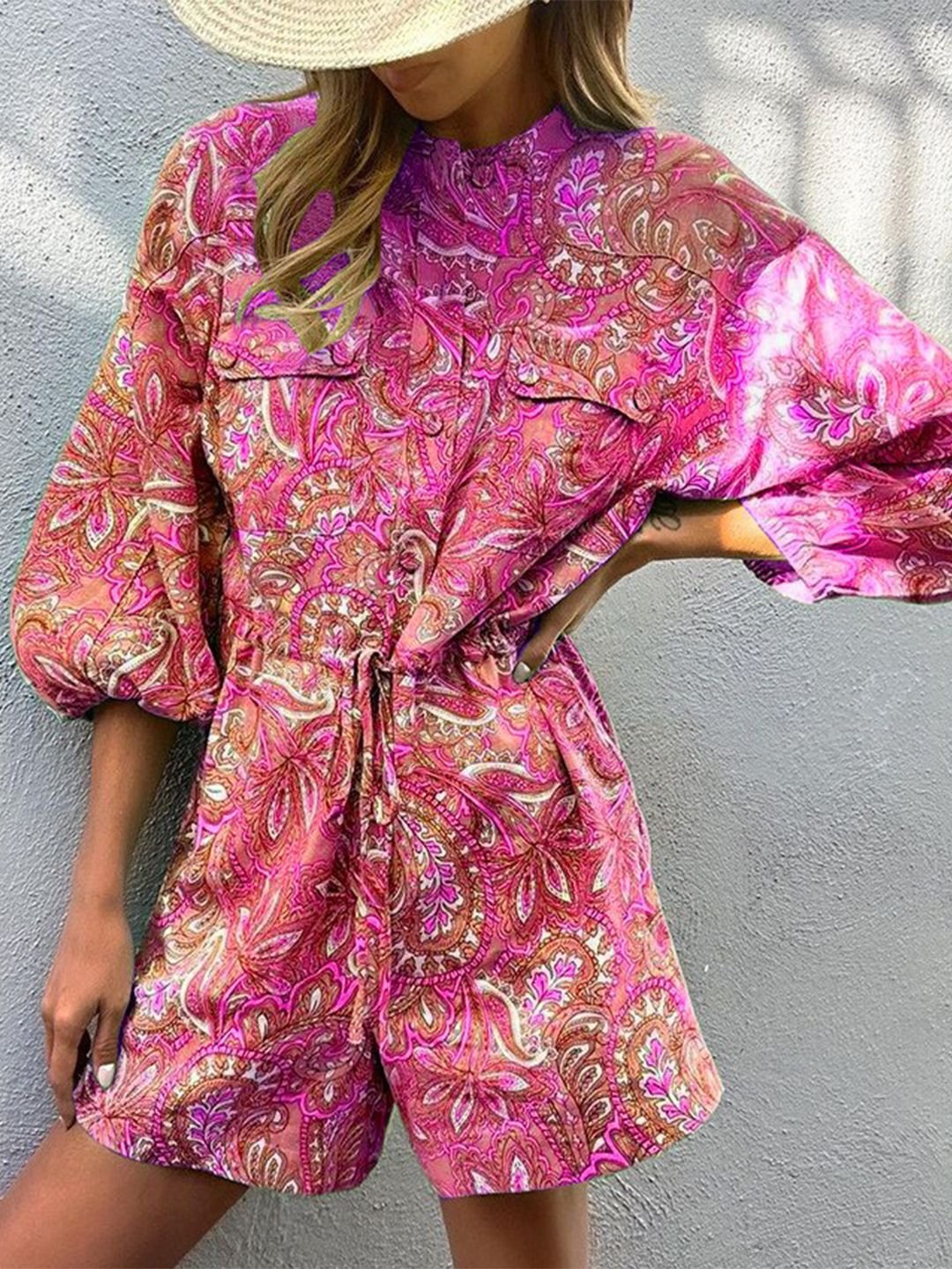 Pink Paisley Print Pink Romper