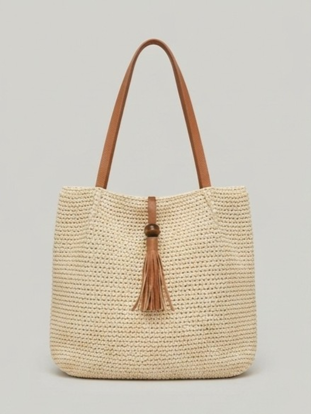Cream Straw Tote Bag with Leather Handles