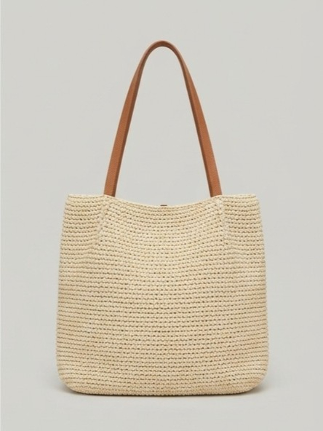 Cream Straw Tote Bag with Leather Handles