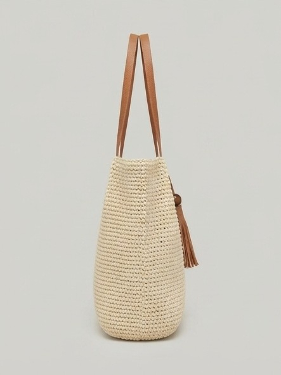 Cream Straw Tote Bag with Leather Handles