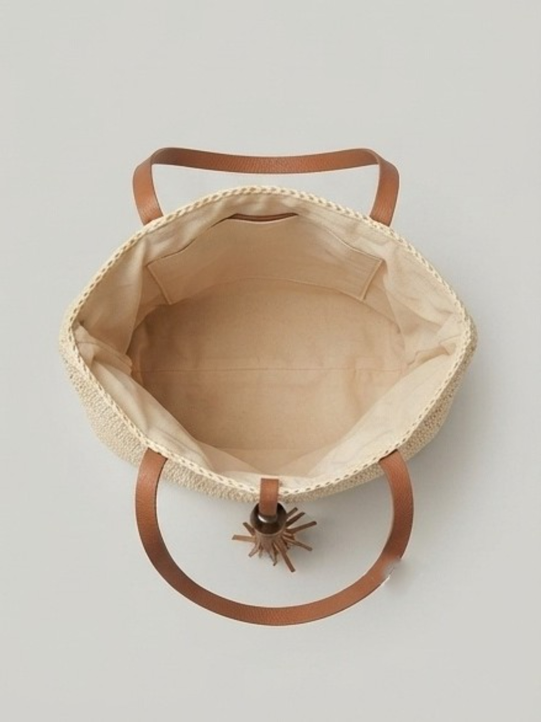 Cream Straw Tote Bag with Leather Handles