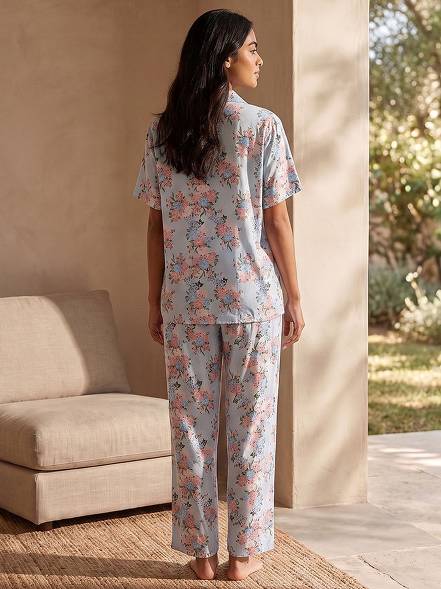 Viscose Floral Print Shirt and Pyjama Set