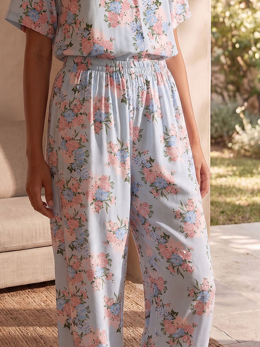 Viscose Floral Print Shirt and Pyjama Set