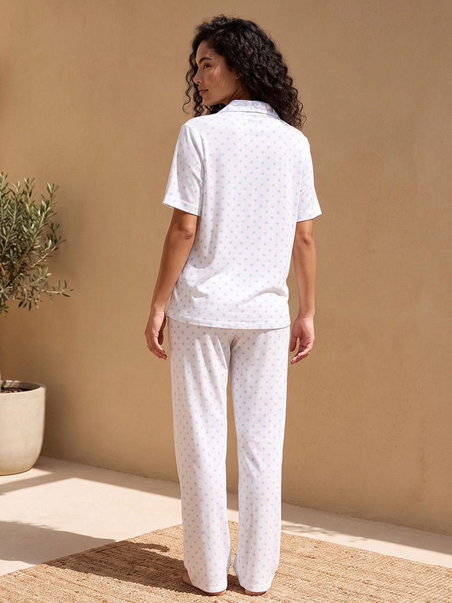 Viscose Polka Dot Print Shirt and Pyjama Set