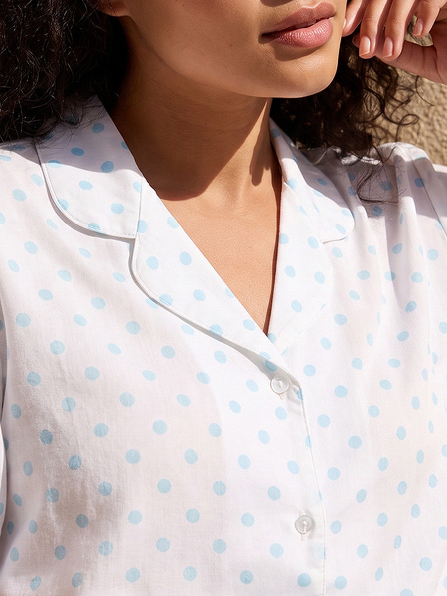 Viscose Polka Dot Print Shirt and Pyjama Set