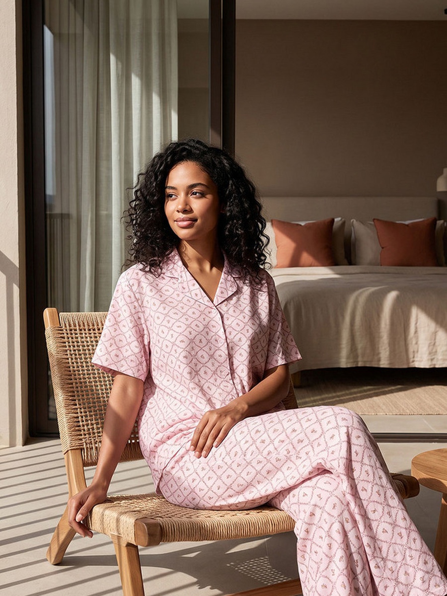 Viscose Floral Print Shirt and Pyjama Set