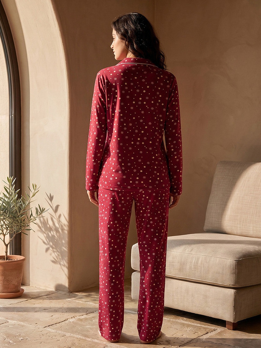 Printed Button-Down Shirt and Pyjamas Set