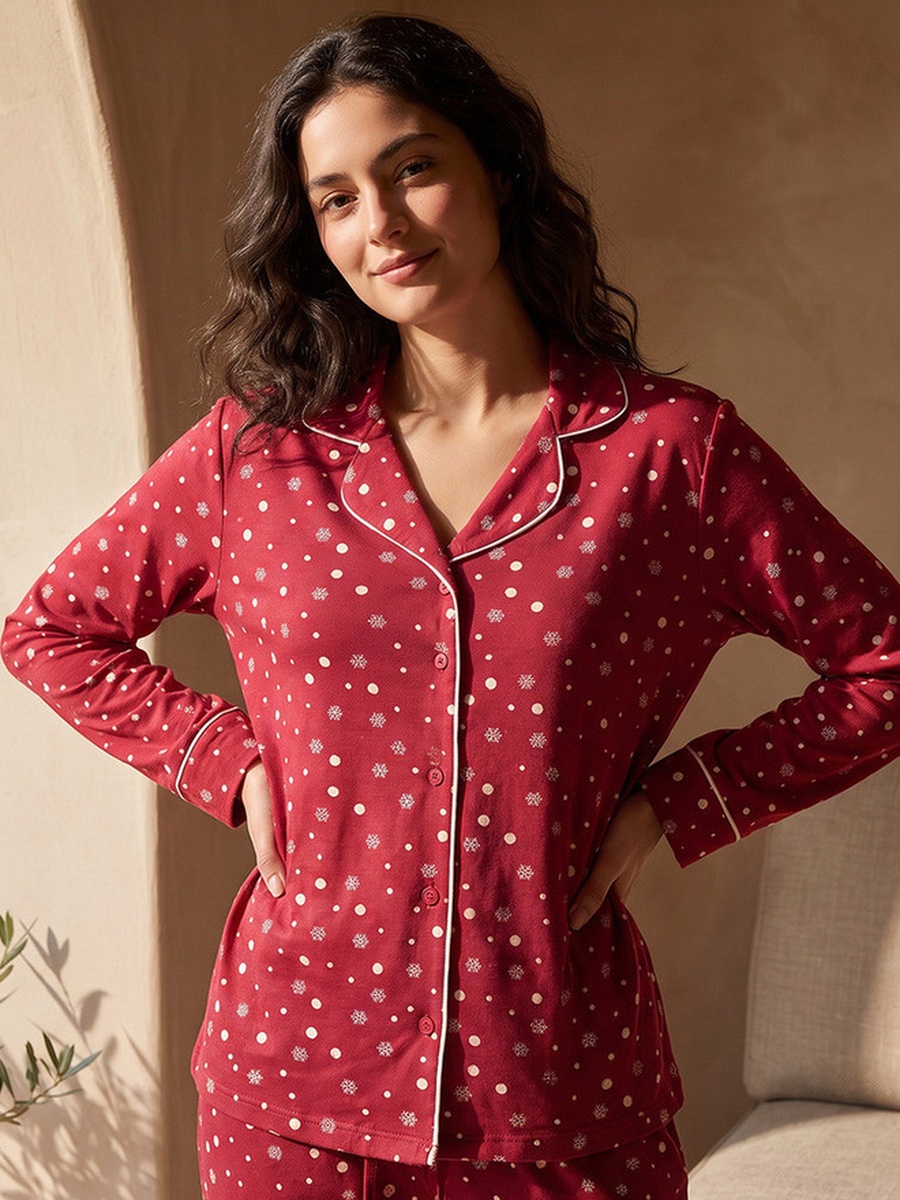 Printed Button-Down Shirt and Pyjamas Set