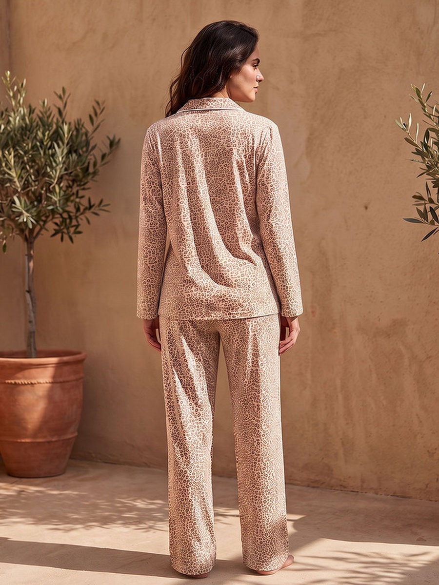 Animal Print Button-Down Shirt and Pyjamas Set