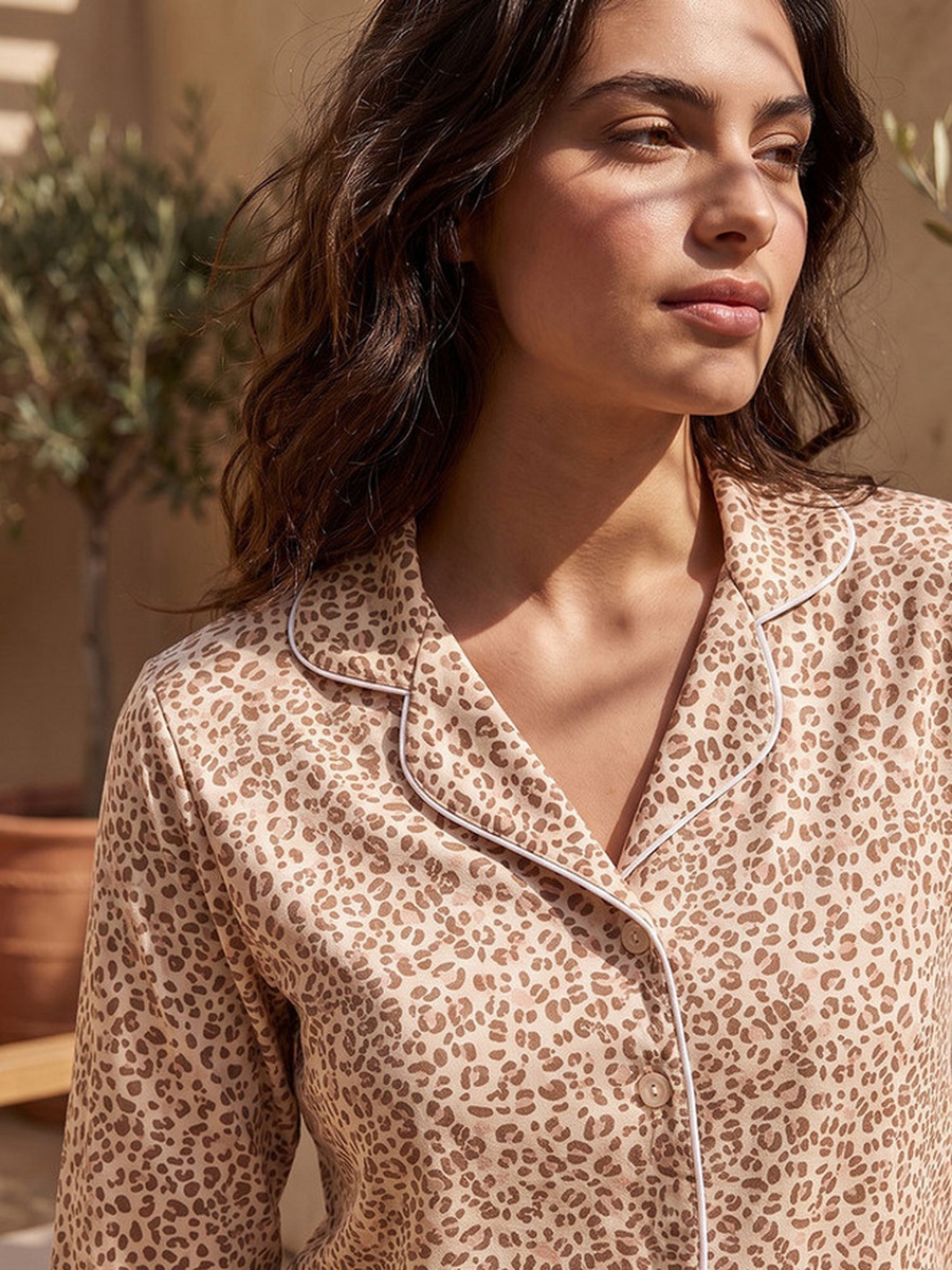 Animal Print Button-Down Shirt and Pyjamas Set