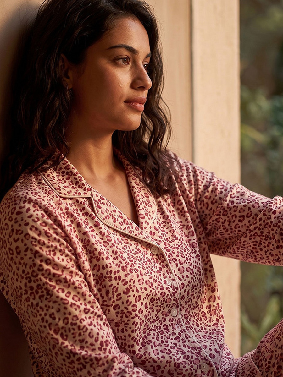 Animal Print Button-Down Shirt and Pyjamas Set