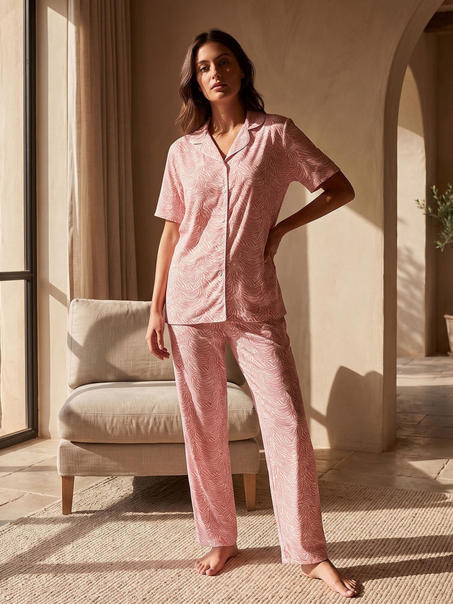 Animal Print Button-Down Shirt and Pyjamas Set