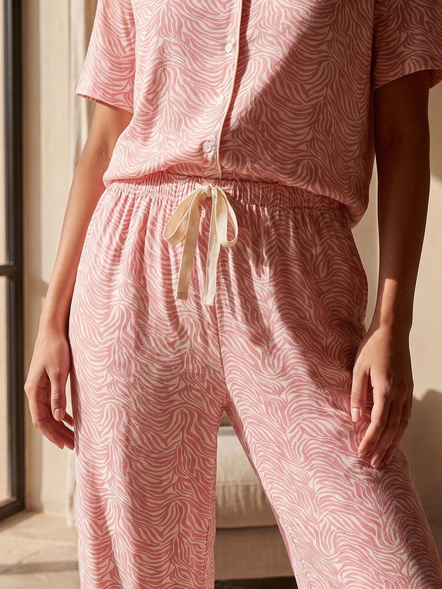 Animal Print Button-Down Shirt and Pyjamas Set