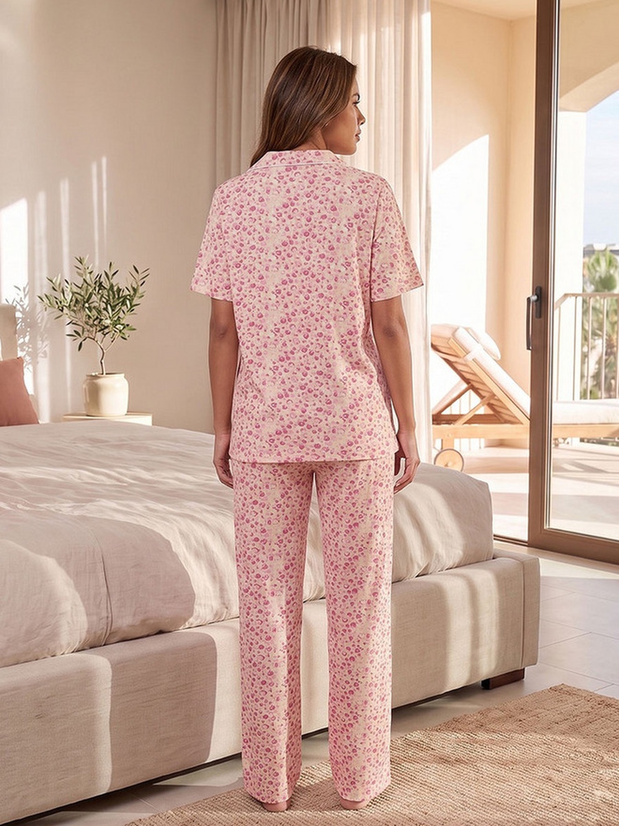 Animal Print Button-Down Shirt and Pyjamas Set