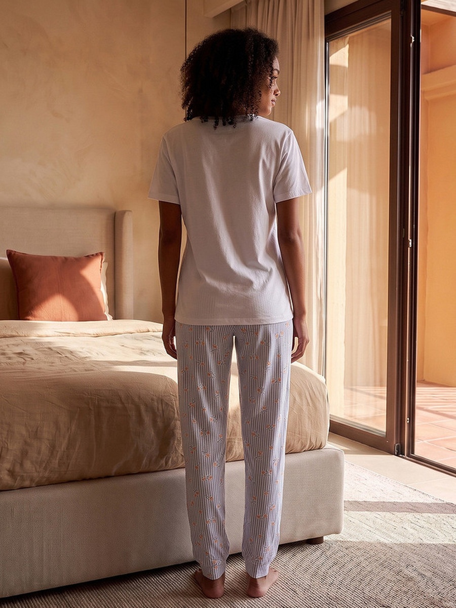 Pyjama Set Slogan Print T-Shirt and Trousers
