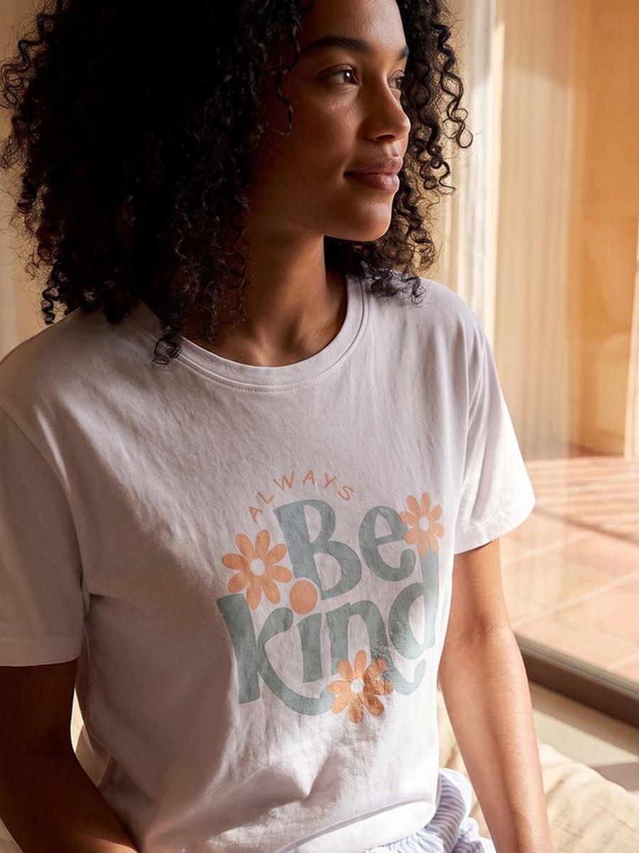 Pyjama Set Slogan Print T-Shirt and Trousers