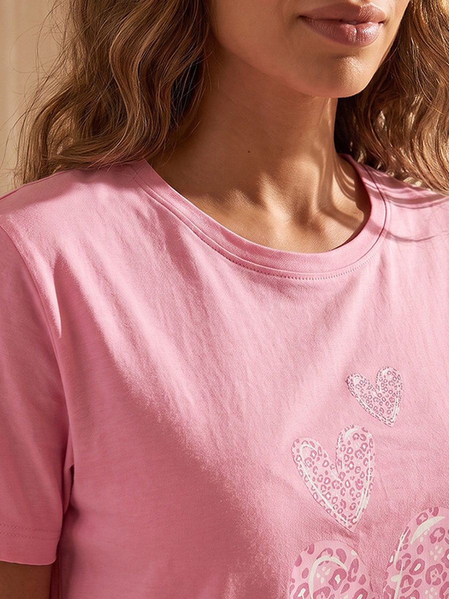 Printed Crew Neck T-Shirt and Pyjamas Set