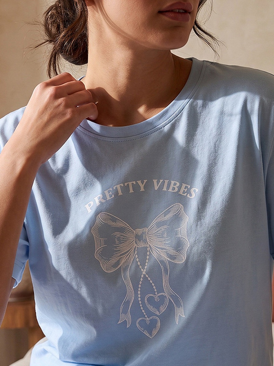 Printed Crew Neck T-Shirt and Pyjamas Set