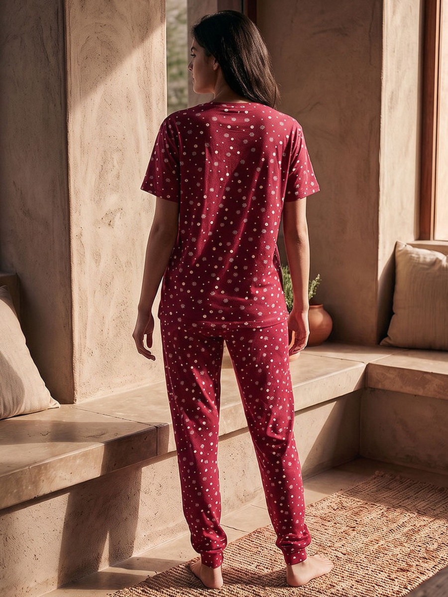 Printed Crew Neck T-Shirt and Pyjamas Set