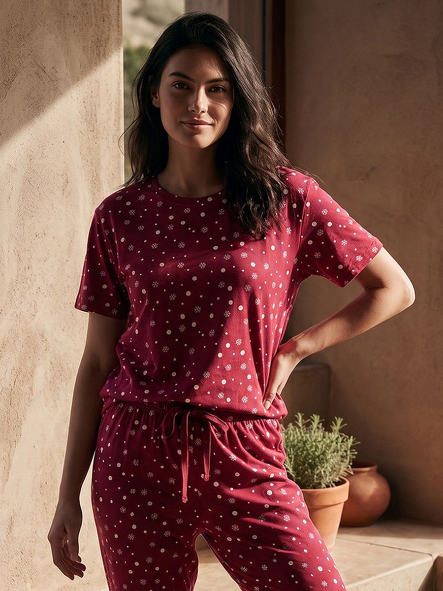 Printed Crew Neck T-Shirt and Pyjamas Set