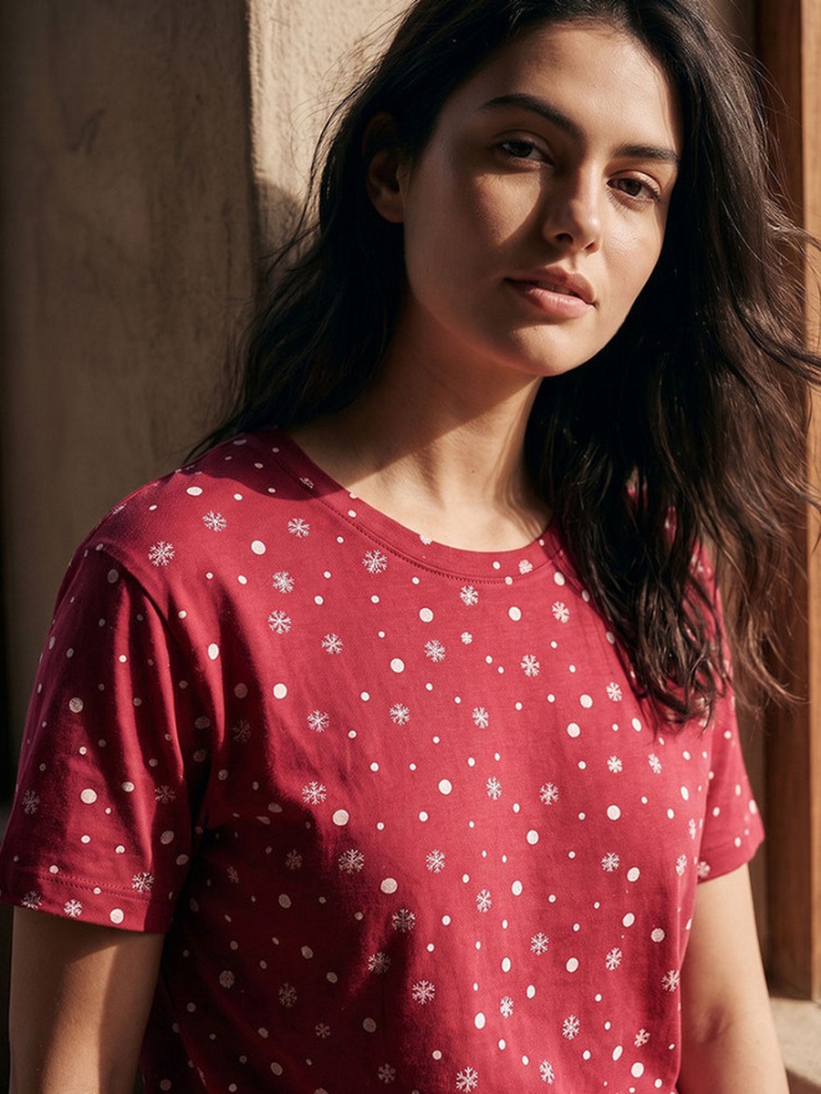 Printed Crew Neck T-Shirt and Pyjamas Set