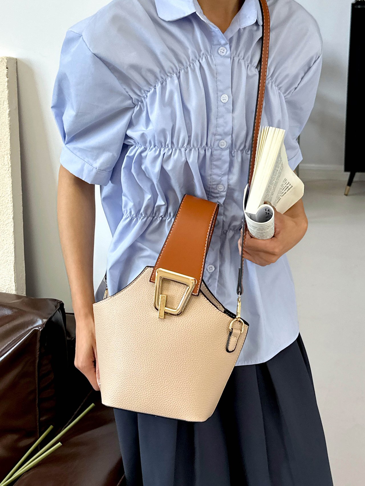 Khaki Crossbody Bag with Buckle Detail