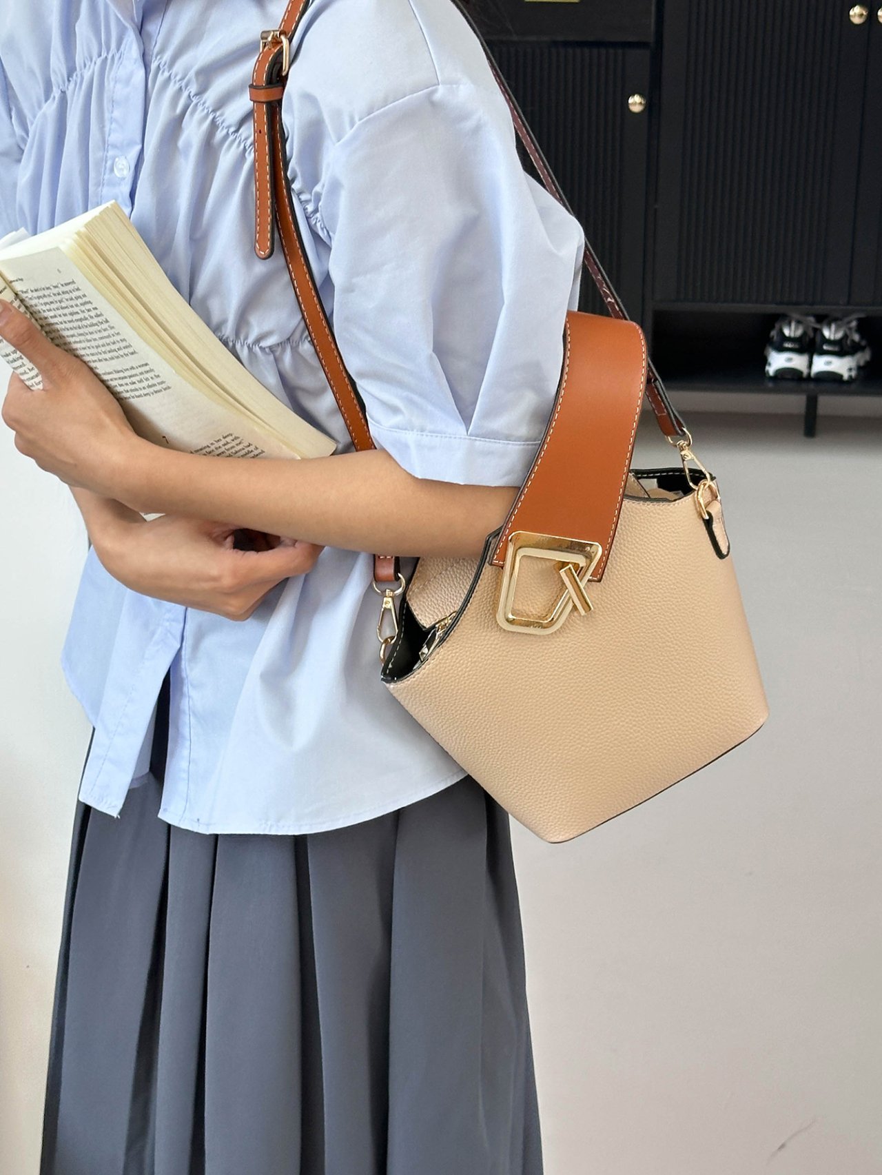 Khaki Crossbody Bag with Buckle Detail