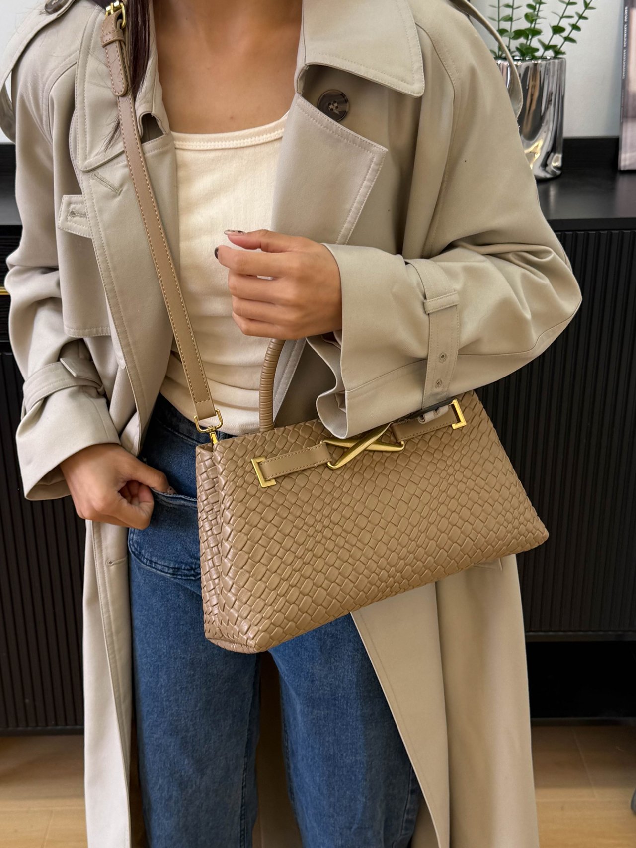 Khaki Textured Crossbody Bag