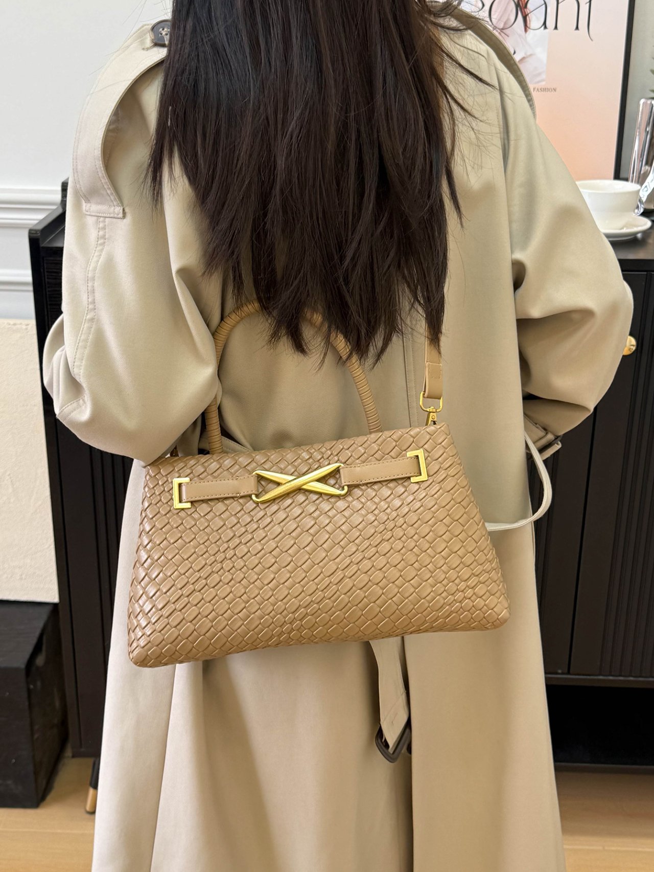 Khaki Textured Crossbody Bag