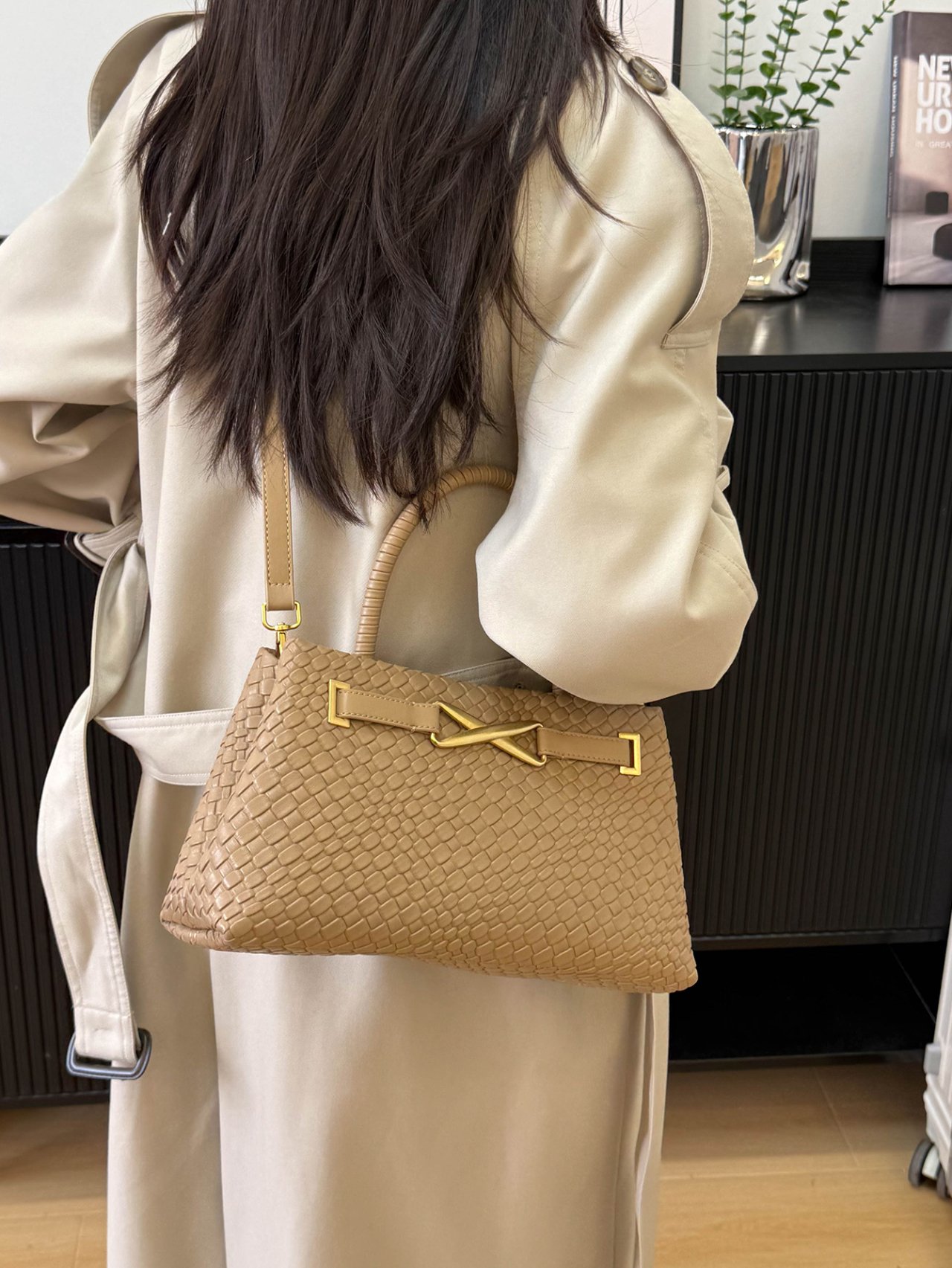Khaki Textured Crossbody Bag