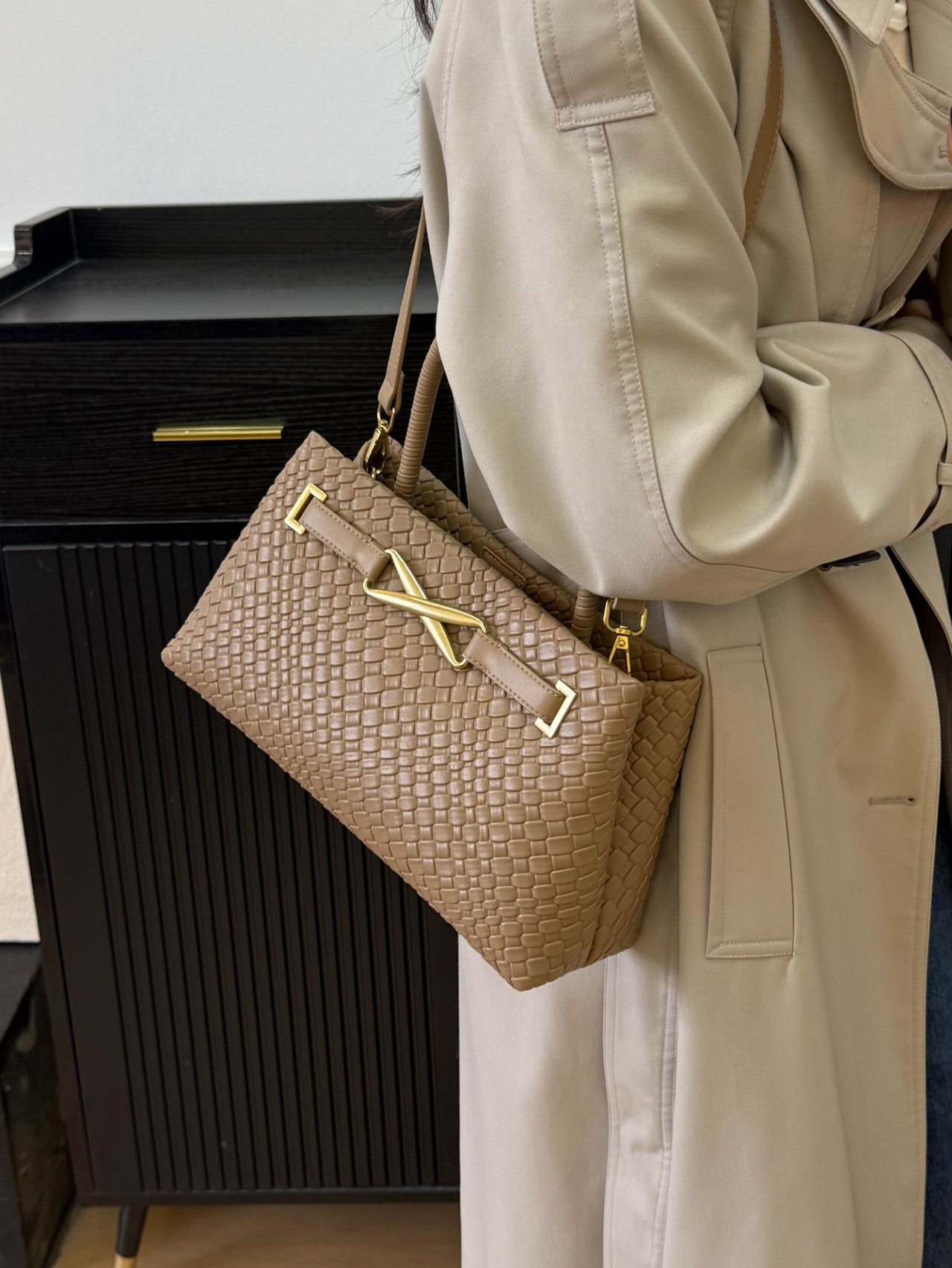 Khaki Textured Crossbody Bag