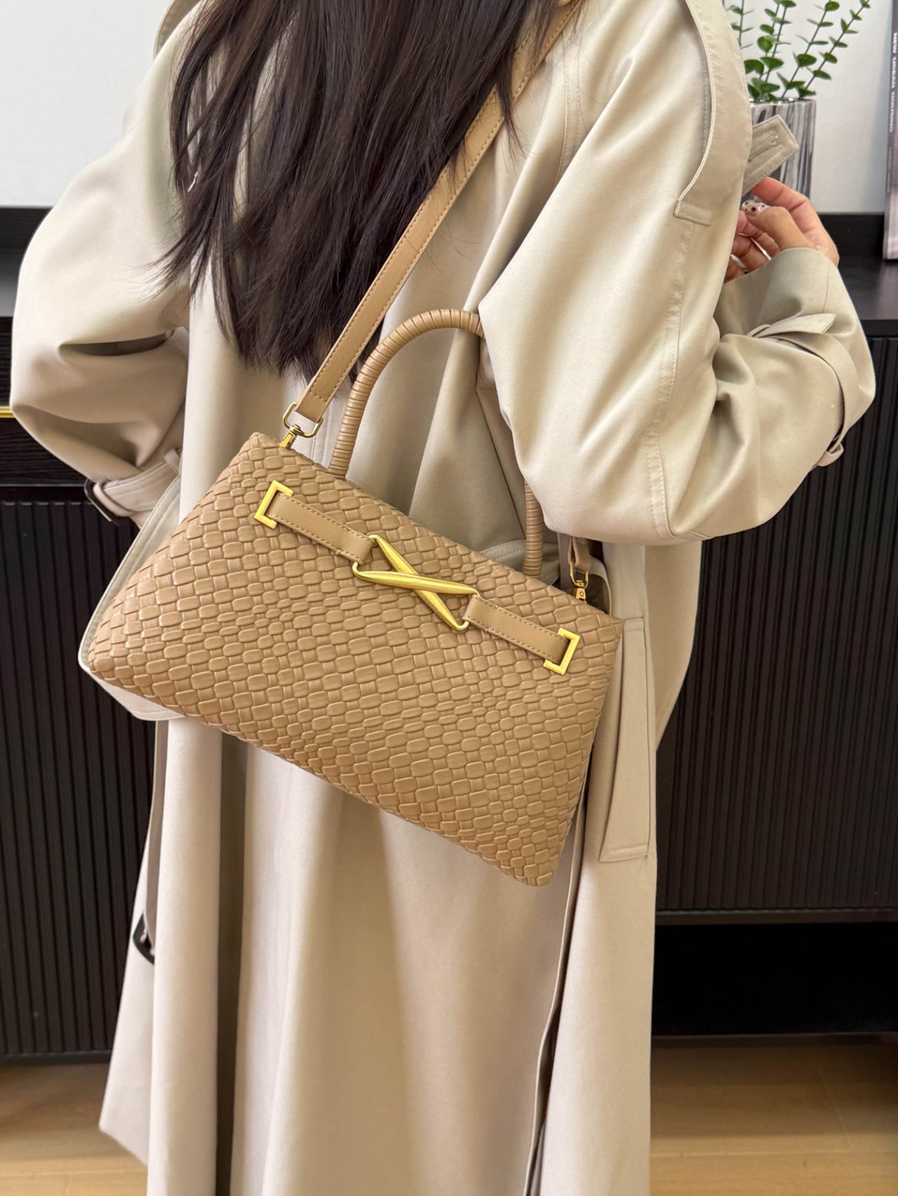 Khaki Textured Crossbody Bag