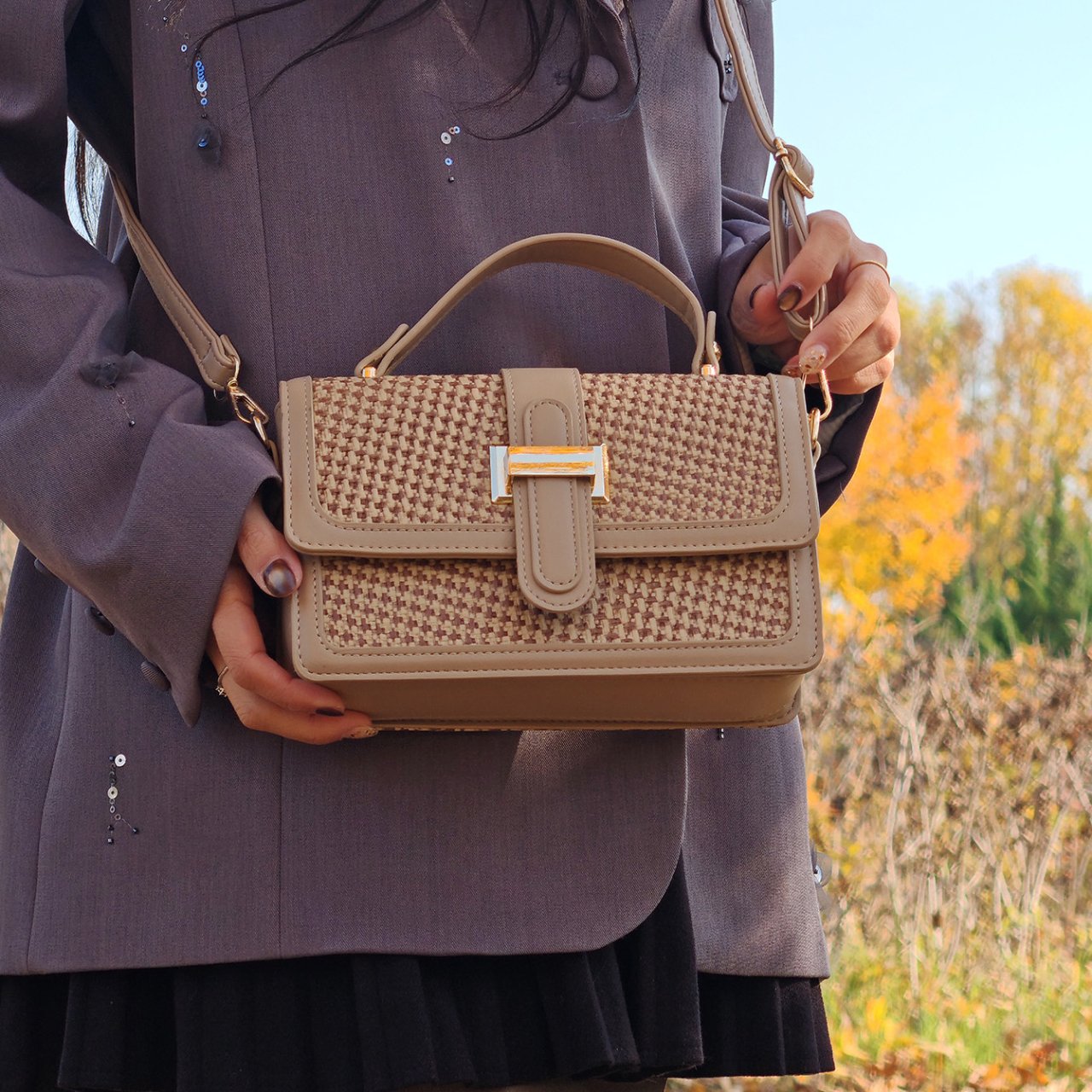 Khaki Woven Texture Crossbody Bag