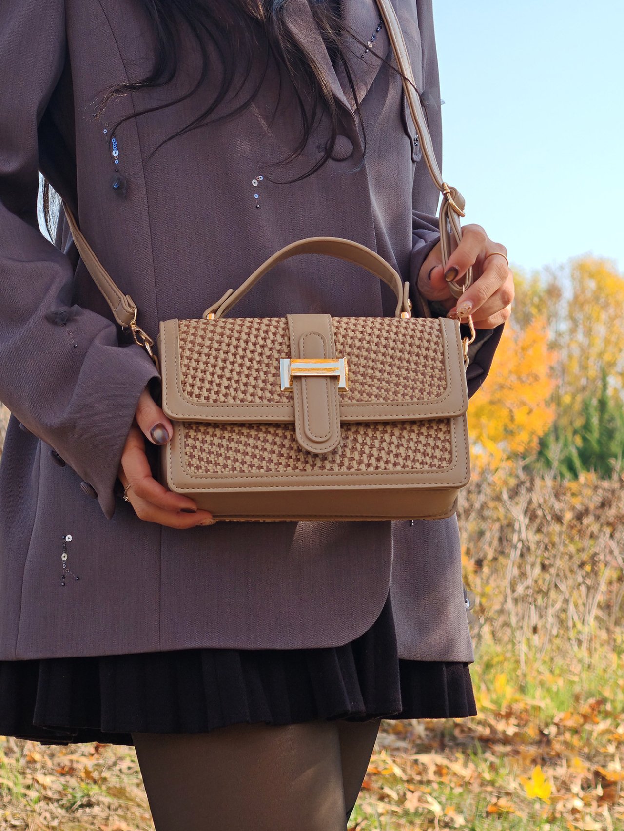 Khaki Woven Texture Crossbody Bag