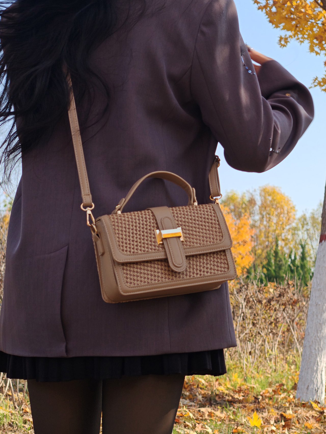 Khaki Woven Texture Crossbody Bag