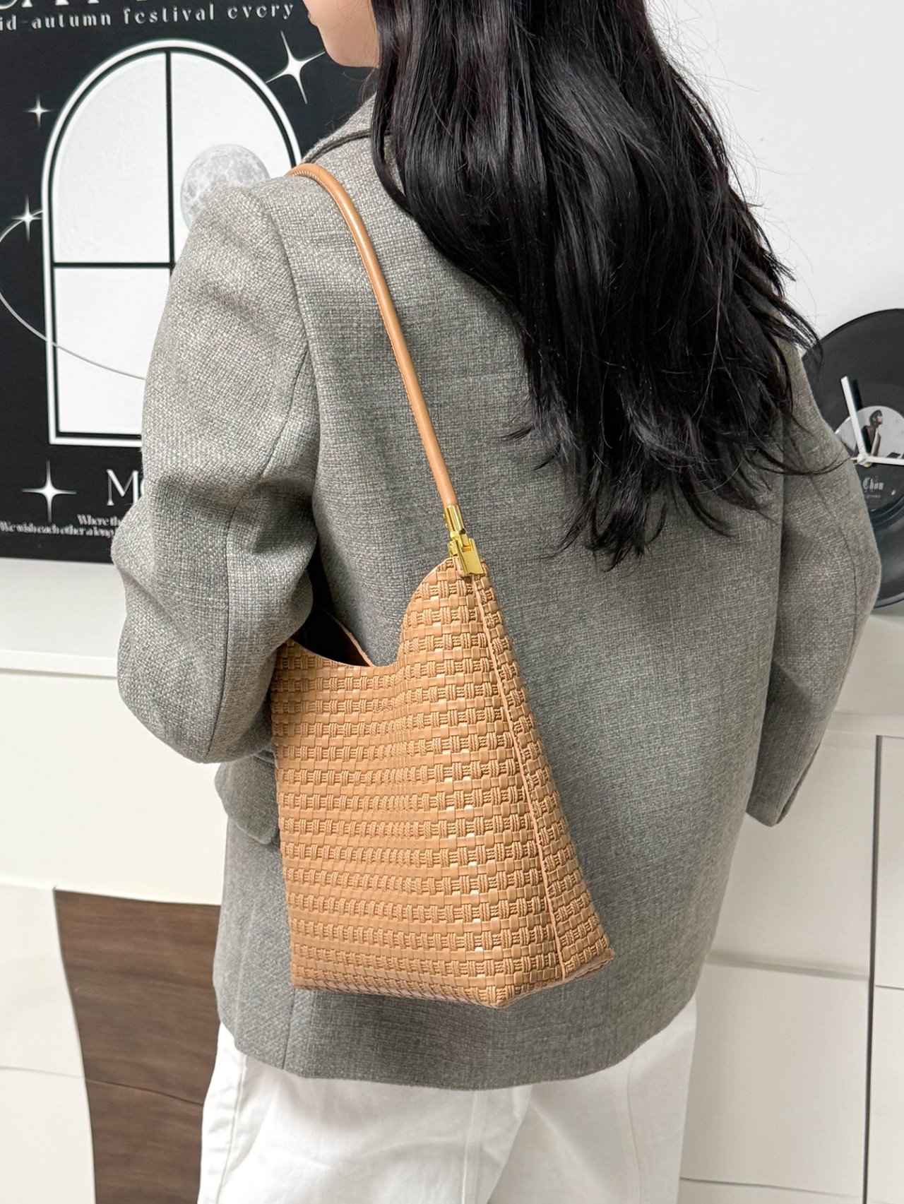 Khaki Textured Shoulder Bag
