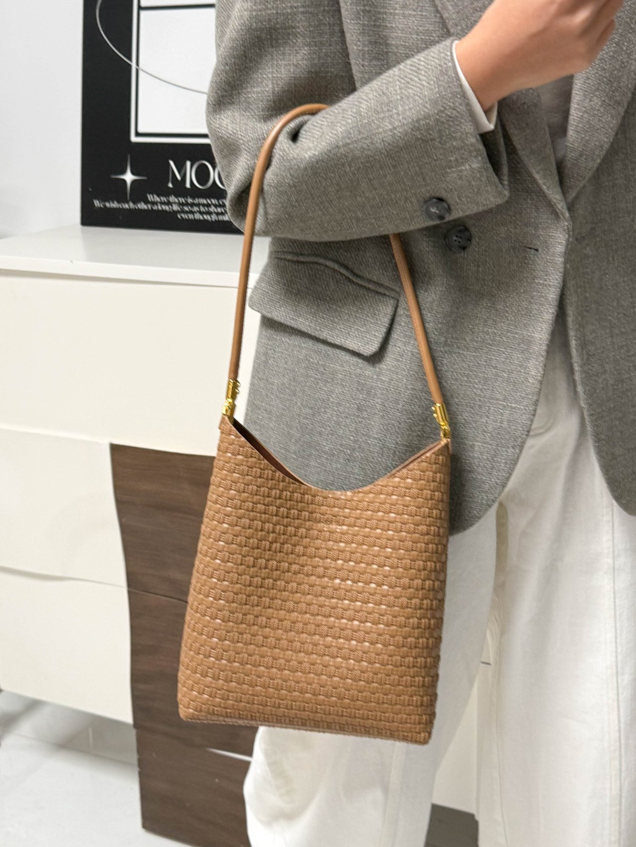 Khaki Textured Shoulder Bag