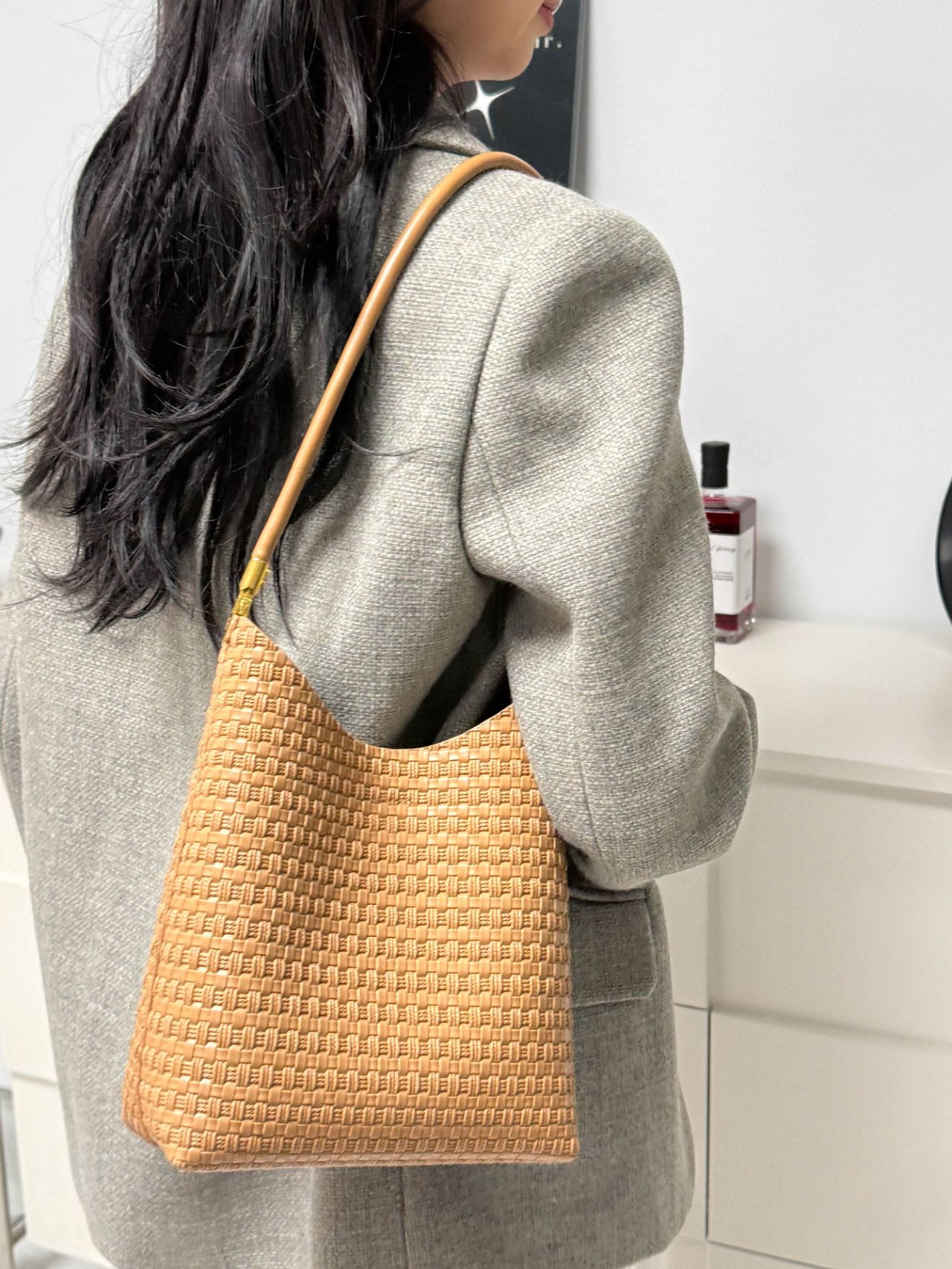 Khaki Textured Shoulder Bag