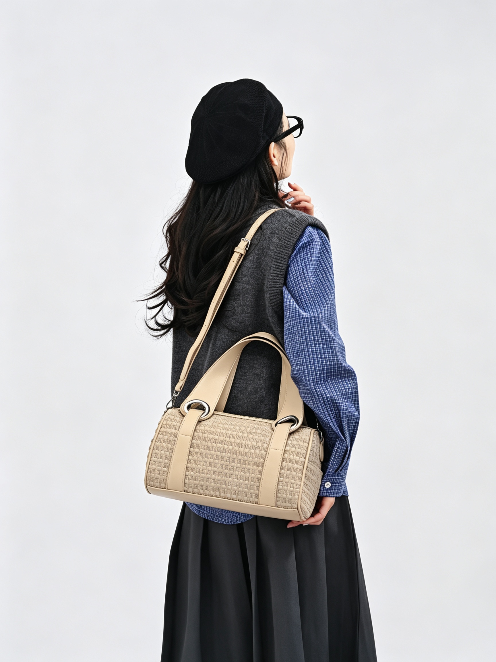 Khaki Textured Shoulder Bag with Adjustable Strap