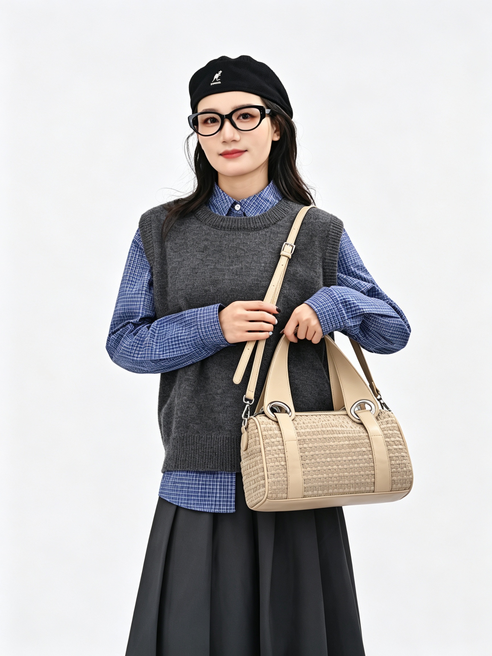 Khaki Textured Shoulder Bag with Adjustable Strap