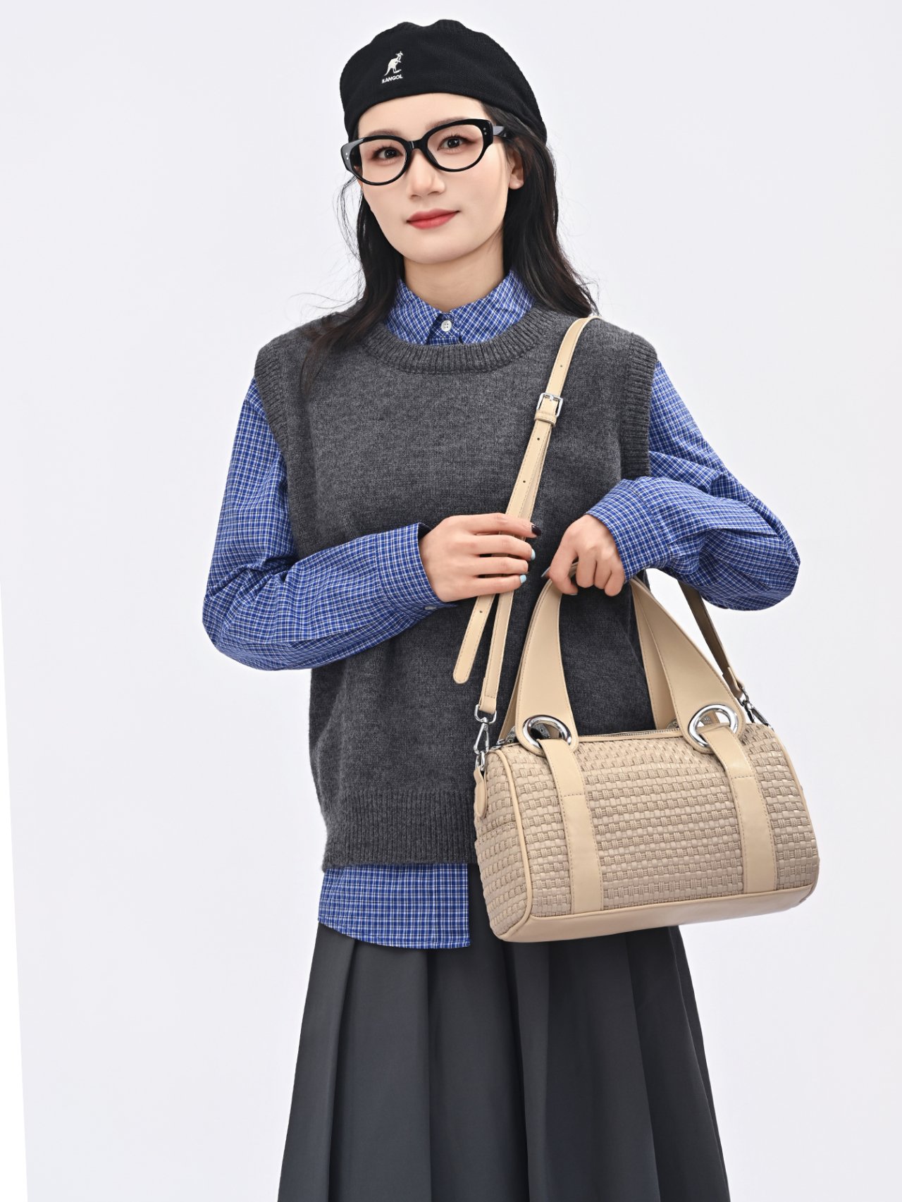 Khaki Textured Shoulder Bag with Adjustable Strap