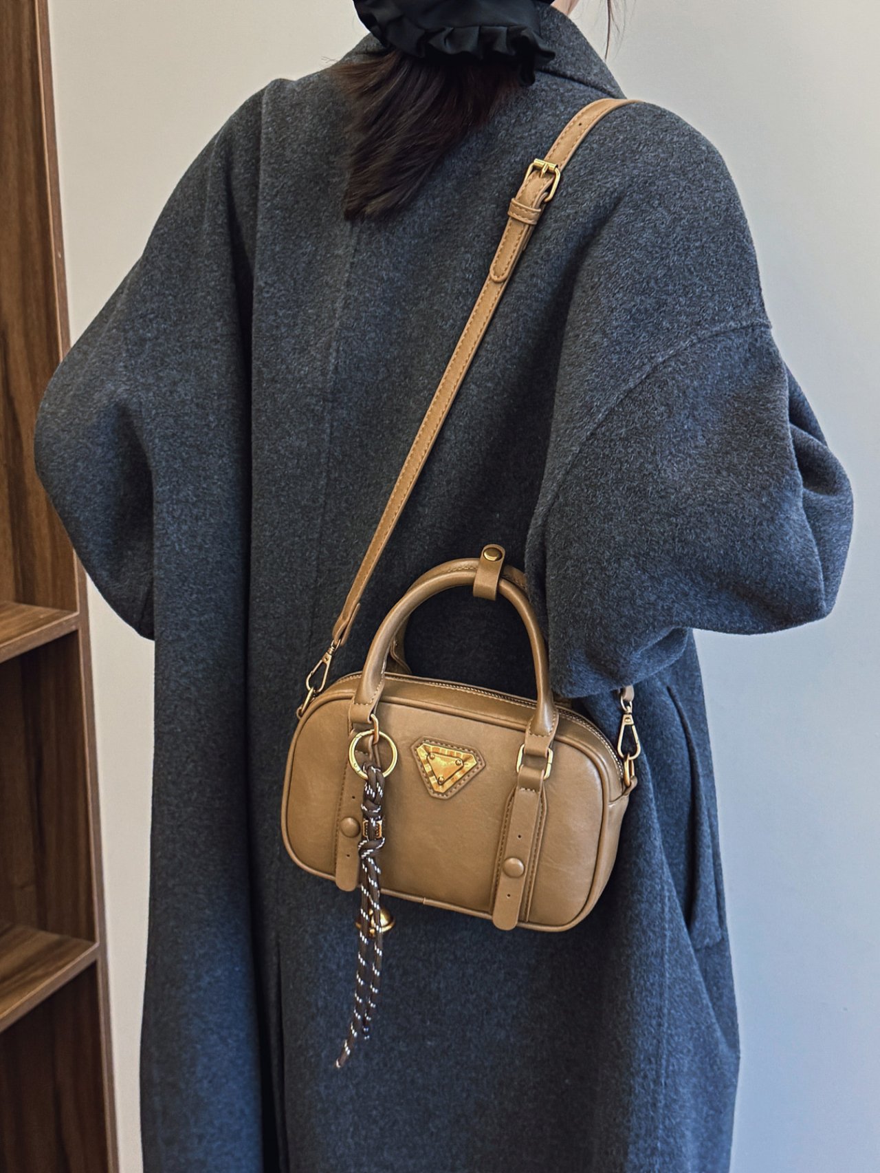 Khaki Crossbody Bag with Top Handle