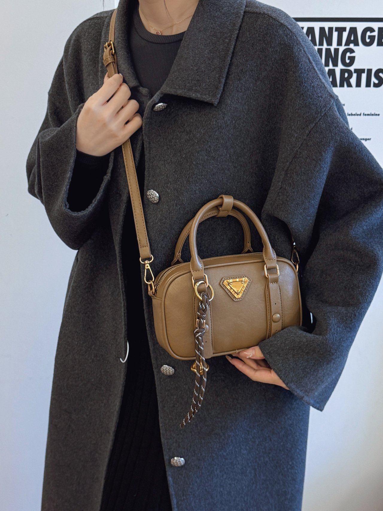 Khaki Crossbody Bag with Top Handle