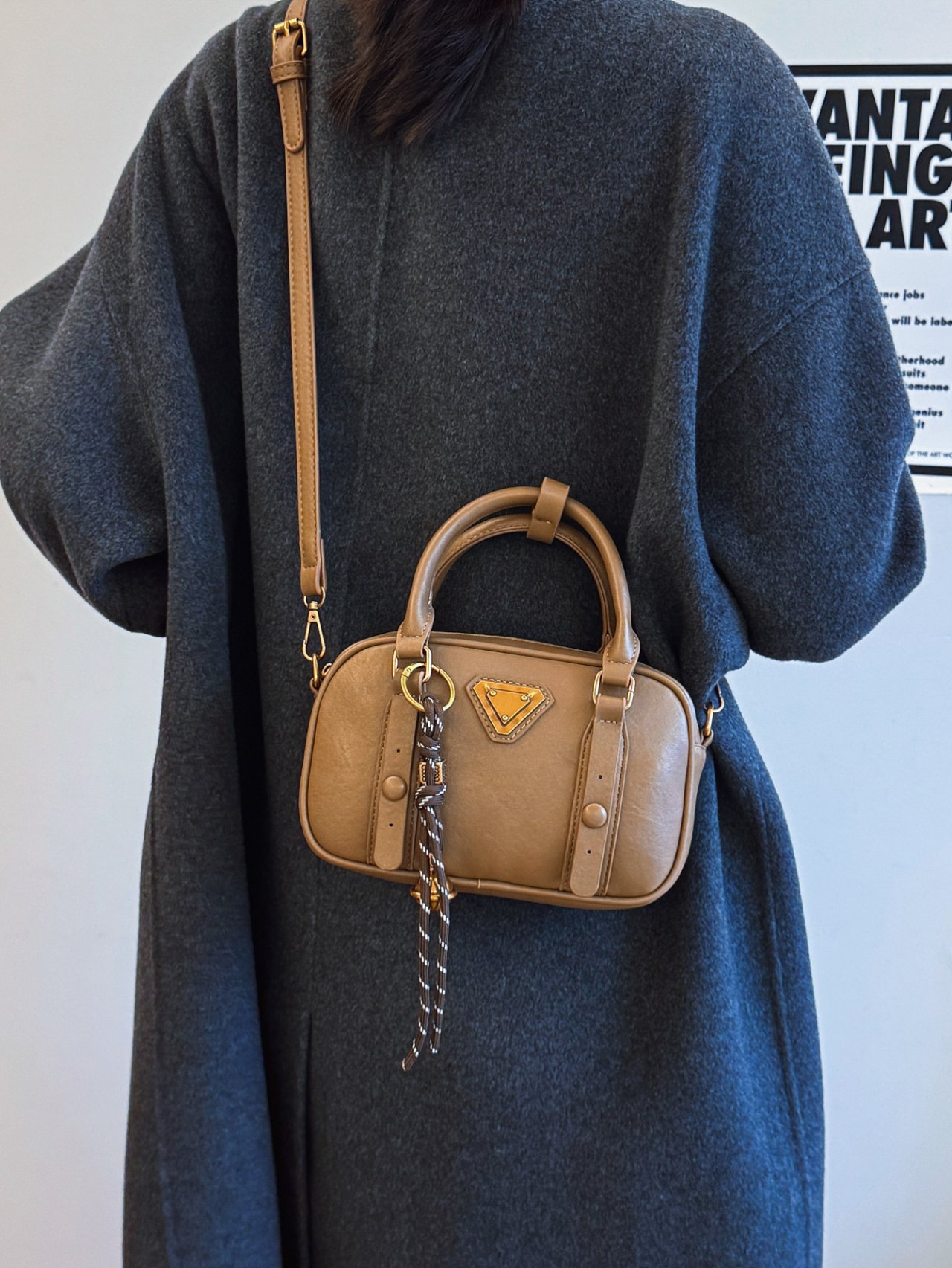 Khaki Crossbody Bag with Top Handle